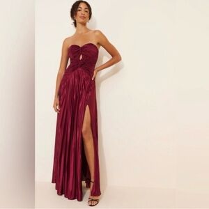 Lulu's Strapless Wine Twisted-Bodice Evening Gown